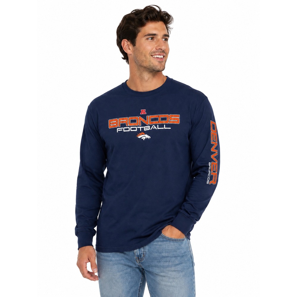 NFL Apparel Men's Denver Broncos Long leeve Shirt Navy Blue 2XL XXL NEW